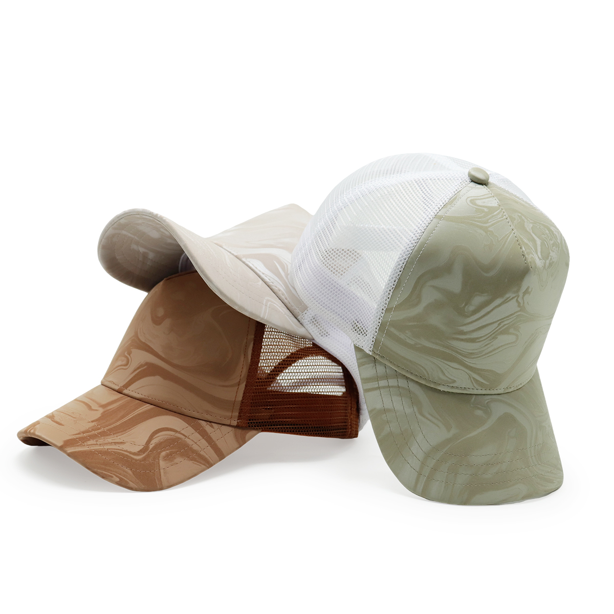 Fitwell Water Ripple Glossy Trucker Cap, Minimalist Mesh Hat, Custom Shiny Effect Outdoor Cap