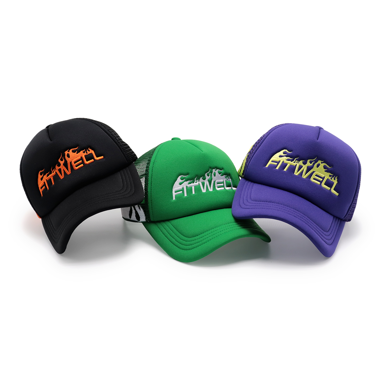 Fitwell Flame Embroidery Trucker Cap Adjustable Mesh Baseball Hat for Men and Women