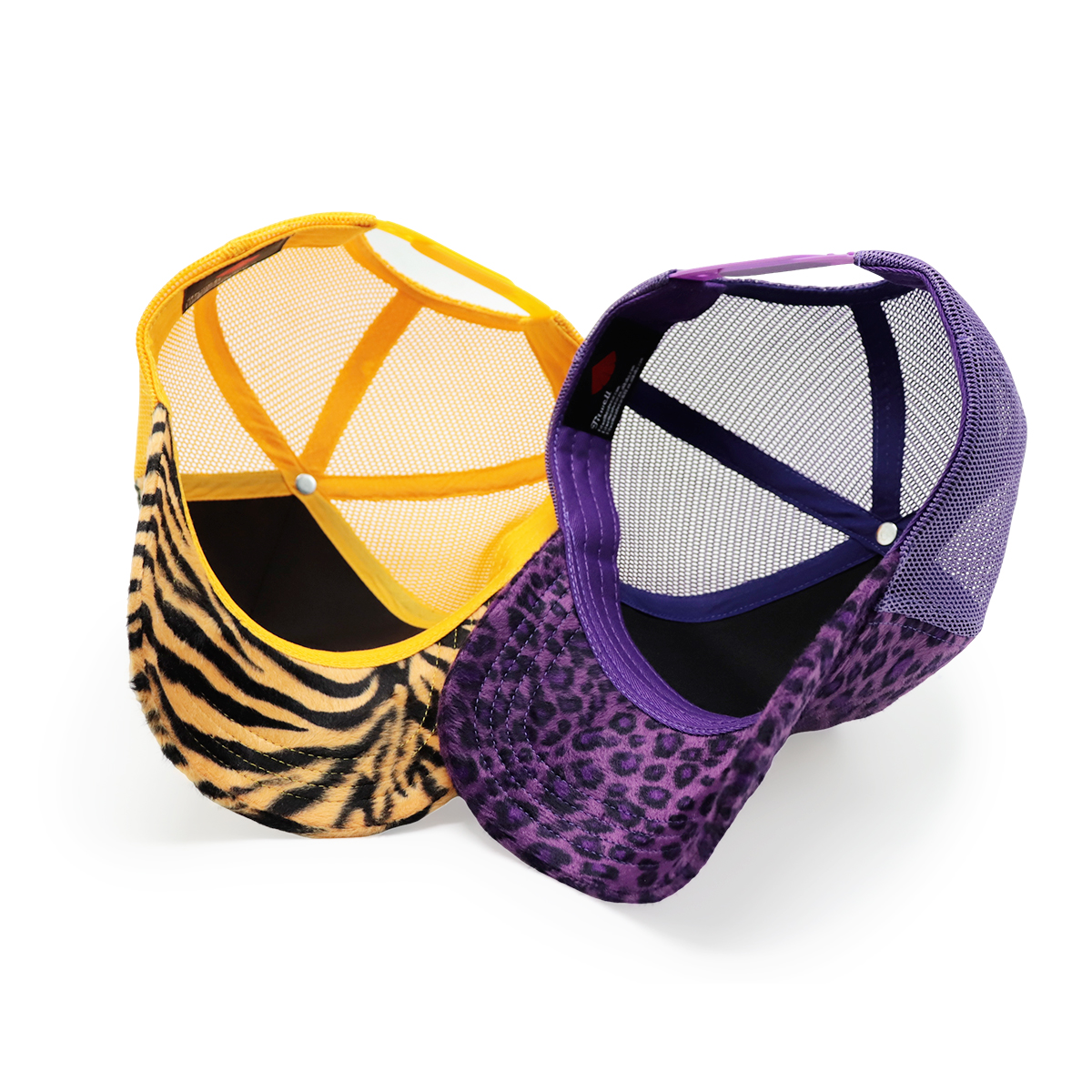 Velvet Animal Pattern Mesh Trucker Hat with Embroidered Tiger Logo