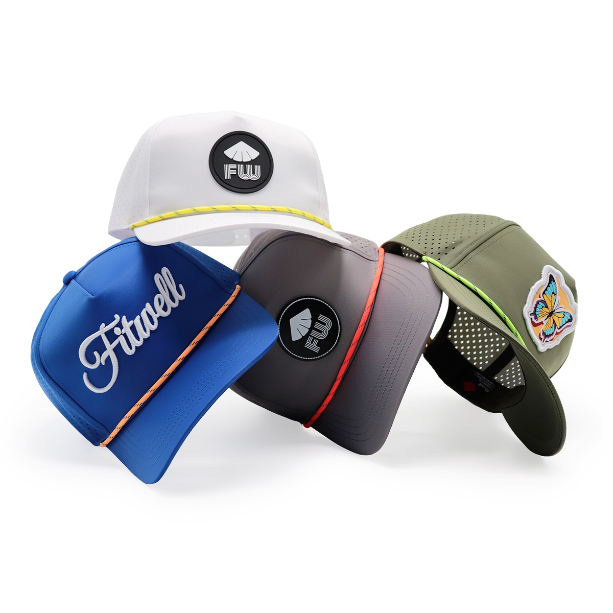 FITWELL Laser Perforated Trucker Hat Rope Accent Patch Mesh Snapback Baseball Cap