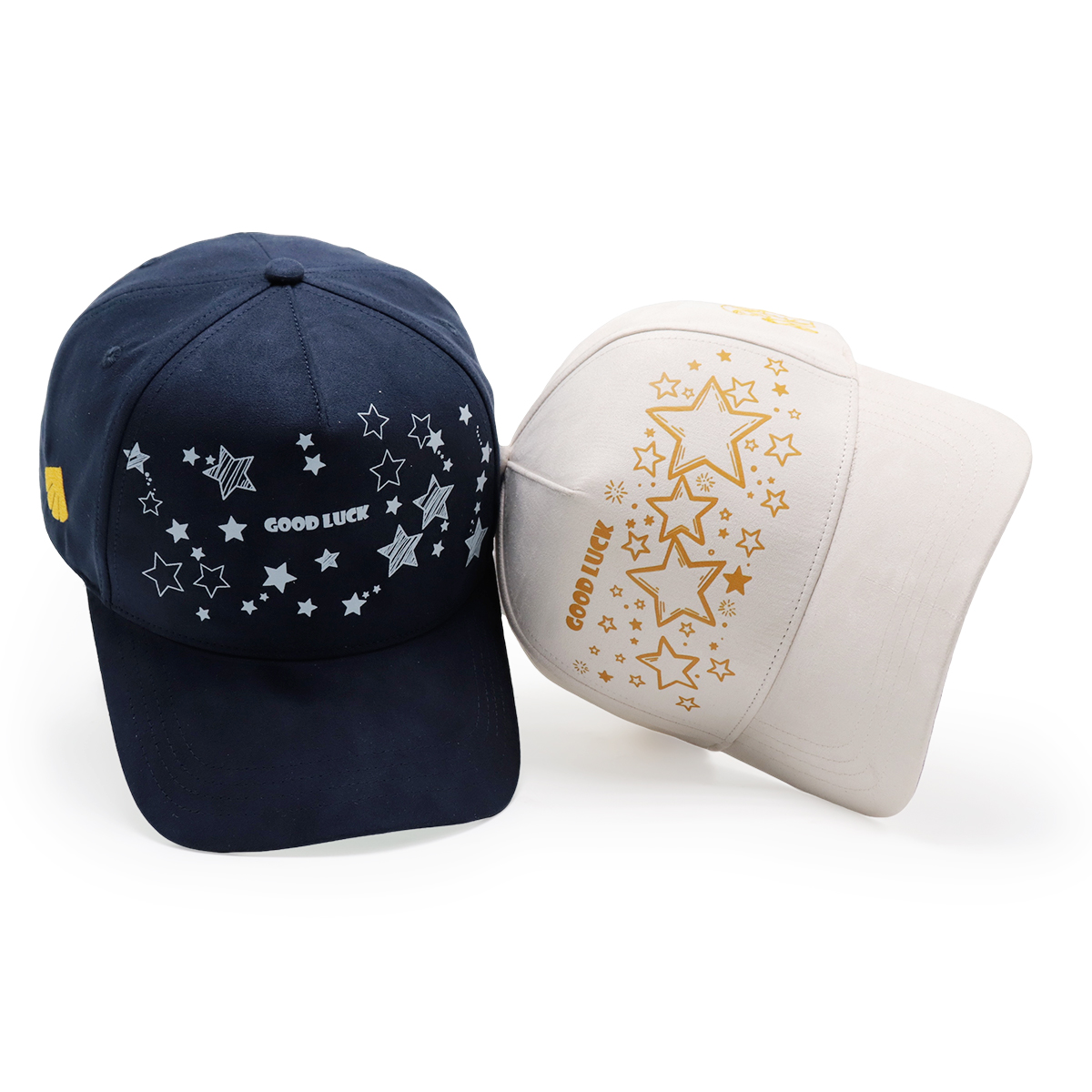 Suede Baseball Cap with English Heat Transfer Logo & Star Pattern, Adjustable Unisex Outdoor Sun Hat (Black/Beige)
