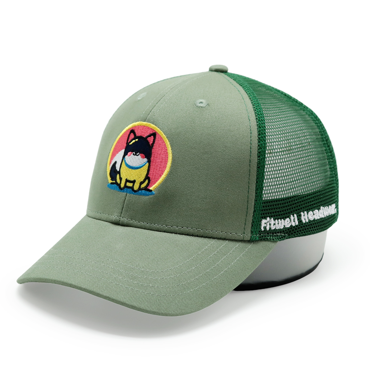 Cute Cartoon Dog Embroidery Mesh Trucker Hat for Adults and Kids