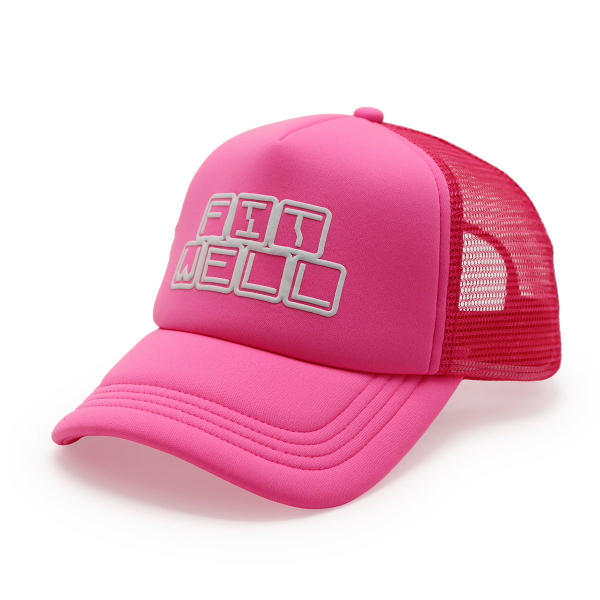 Fitwell Neon Puff Print Trucker Cap, 3D Logo Mesh Hat, Trendy Sports Adjustable Snapback
