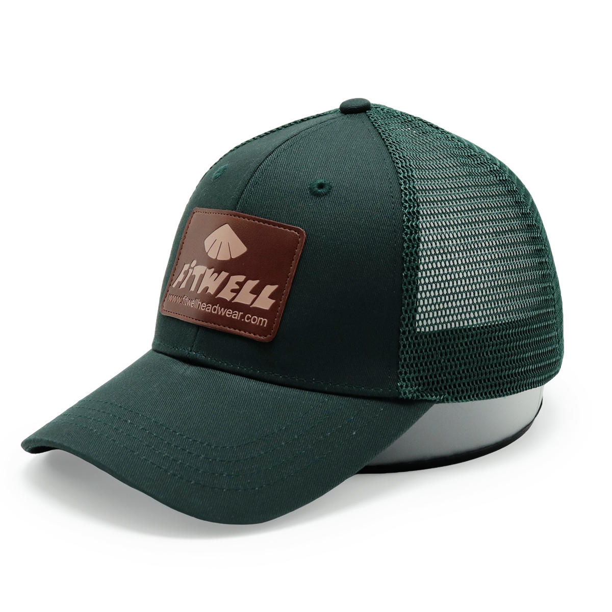 Fitwell Leather Patch Mesh Trucker Hat | Classic Unisex Baseball Cap
