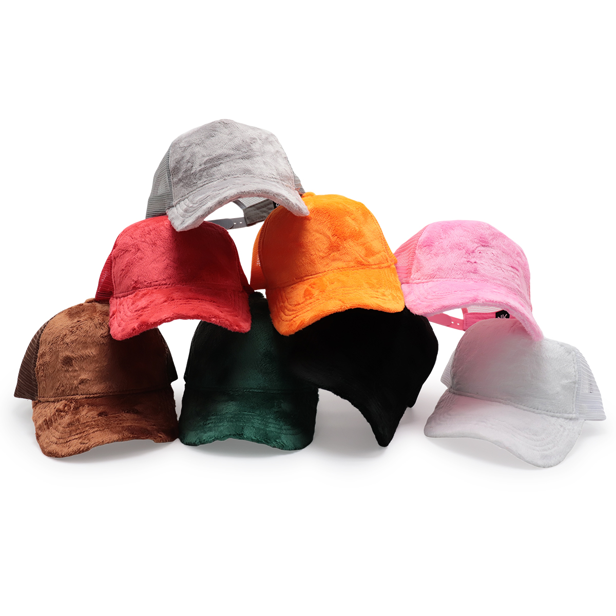 Solid Color Plush Trucker Cap – Soft Faux Fur Mesh Adjustable Hat