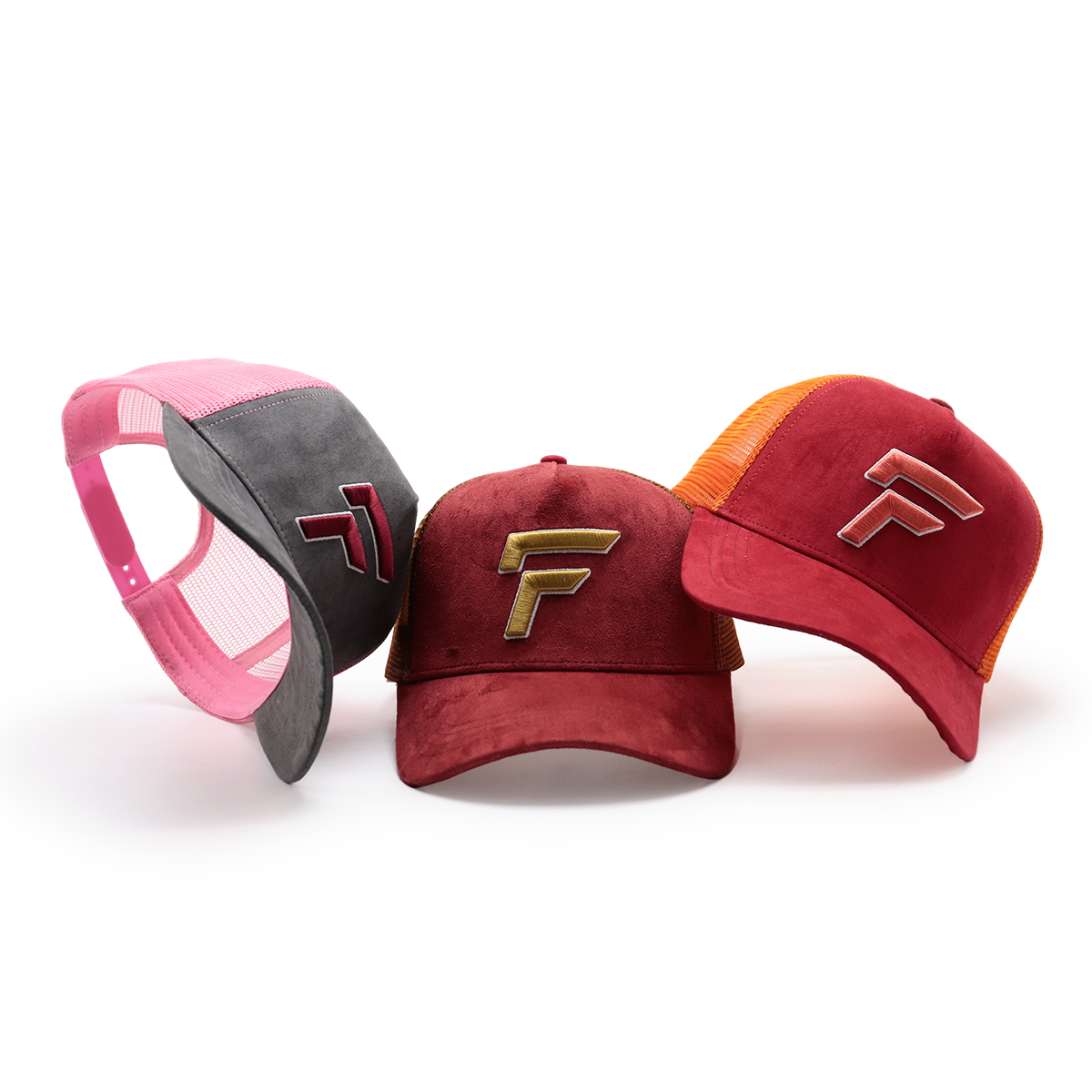 3D Embroidered Suede Mesh Trucker Cap – Multicolor, Raised Logo, Adjustable Snapback, Unisex Streetwear