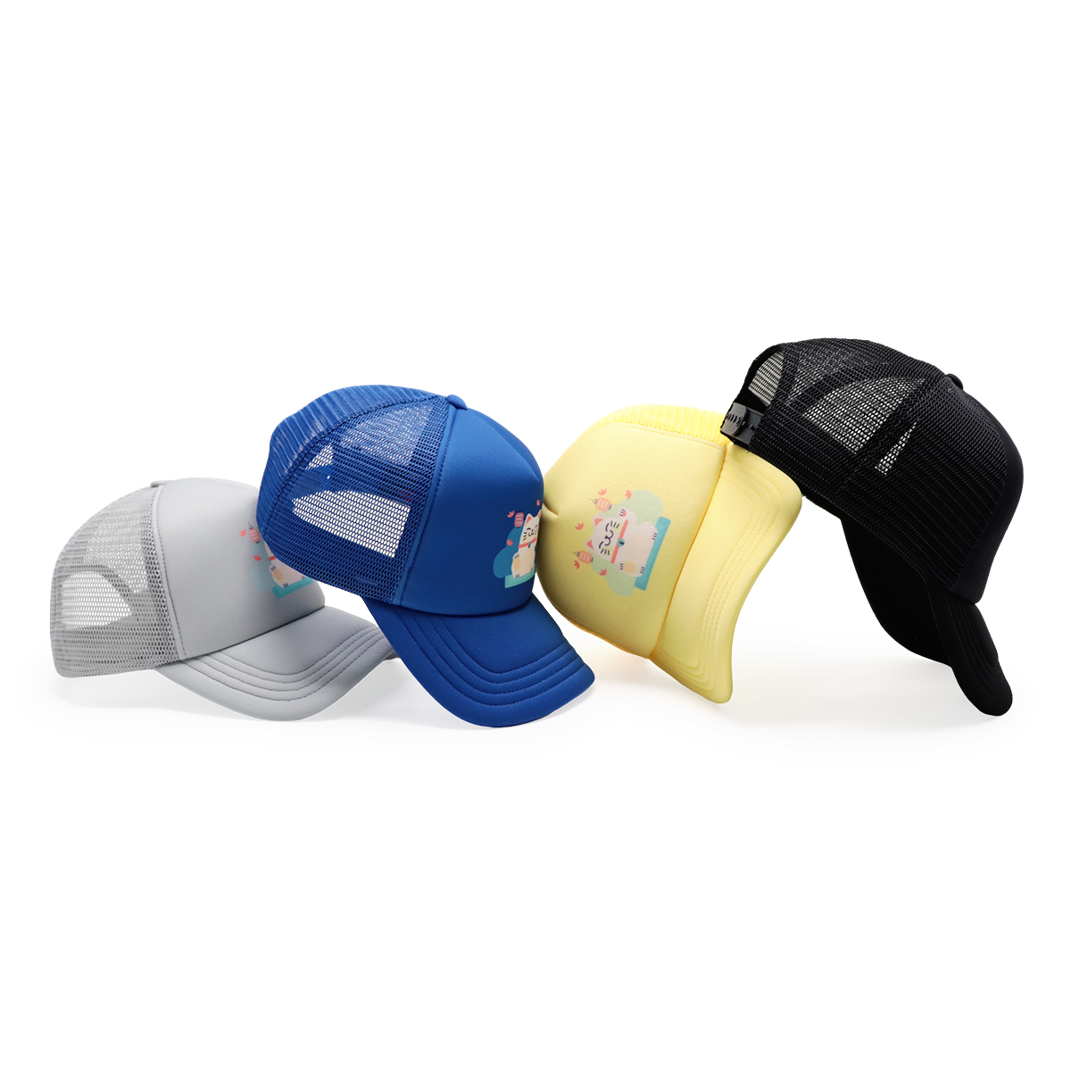 Cute Lucky Cat Print Mesh Trucker Cap – Colorful Cartoon Snapback Hat