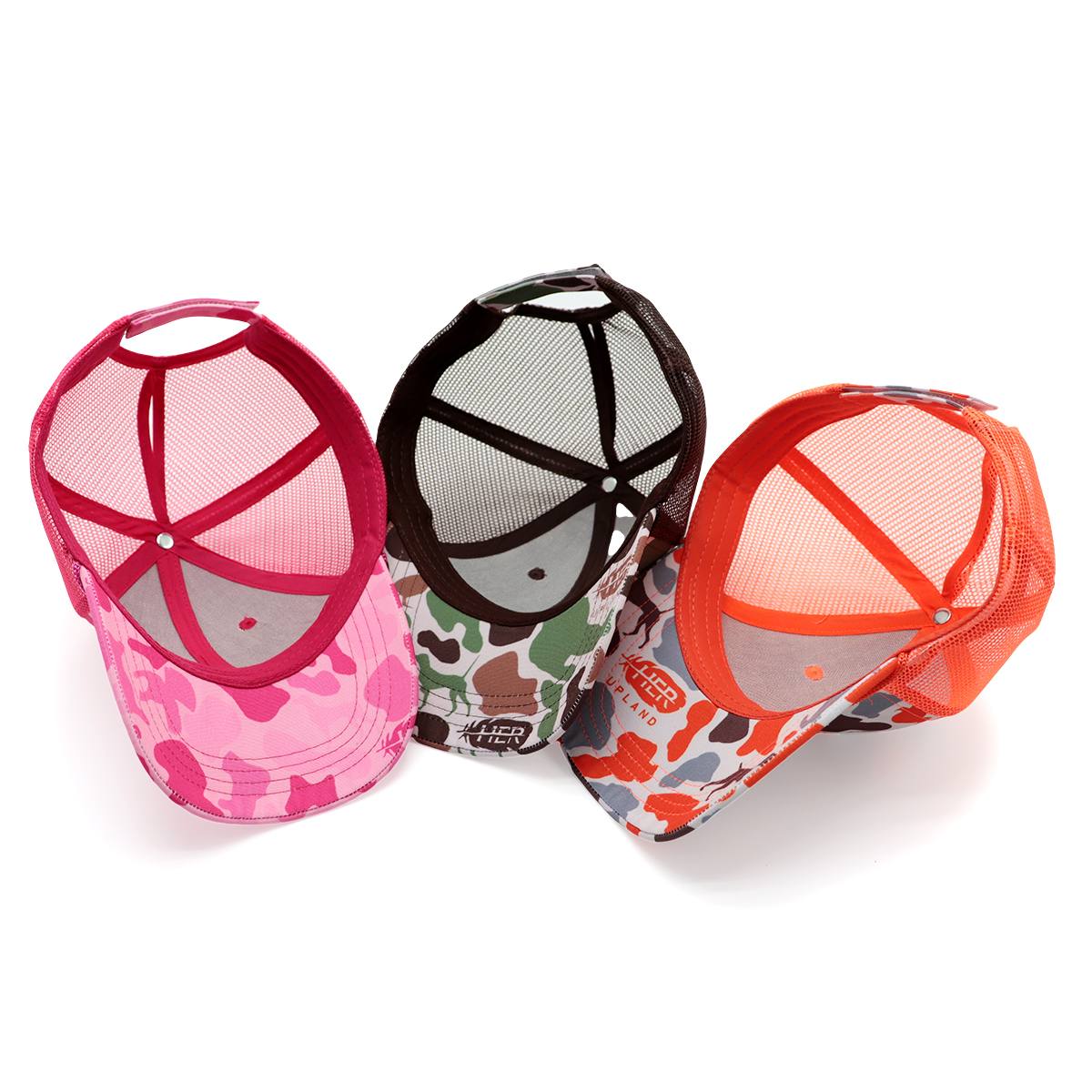 Camo Print Trucker Caps, Adjustable Mesh Snapback Hats, Pink/Orange/Green Camouflage Outdoor Cap, Unisex