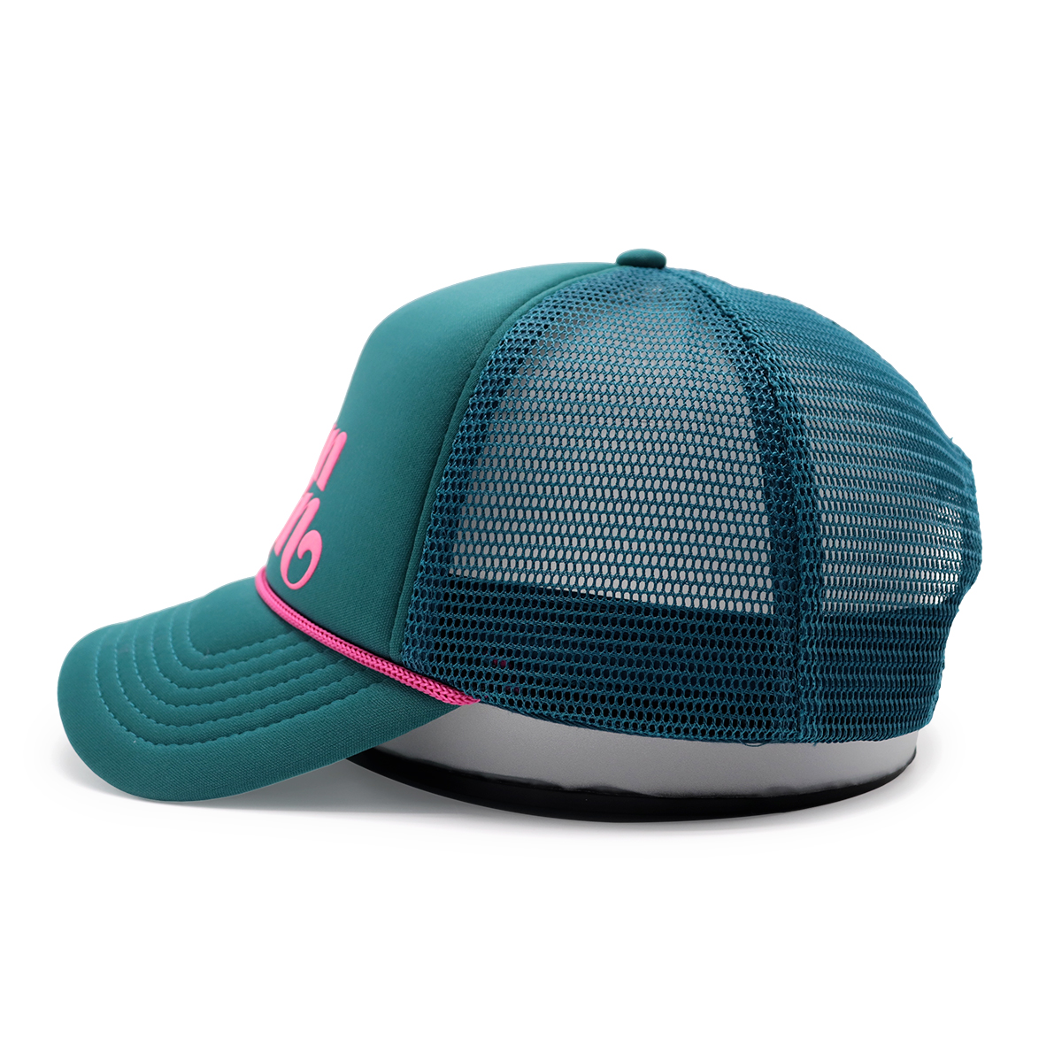 Green Trucker Hat with Puff Print “Let the fun begin” Logo – Retro Mesh Snapback Cap