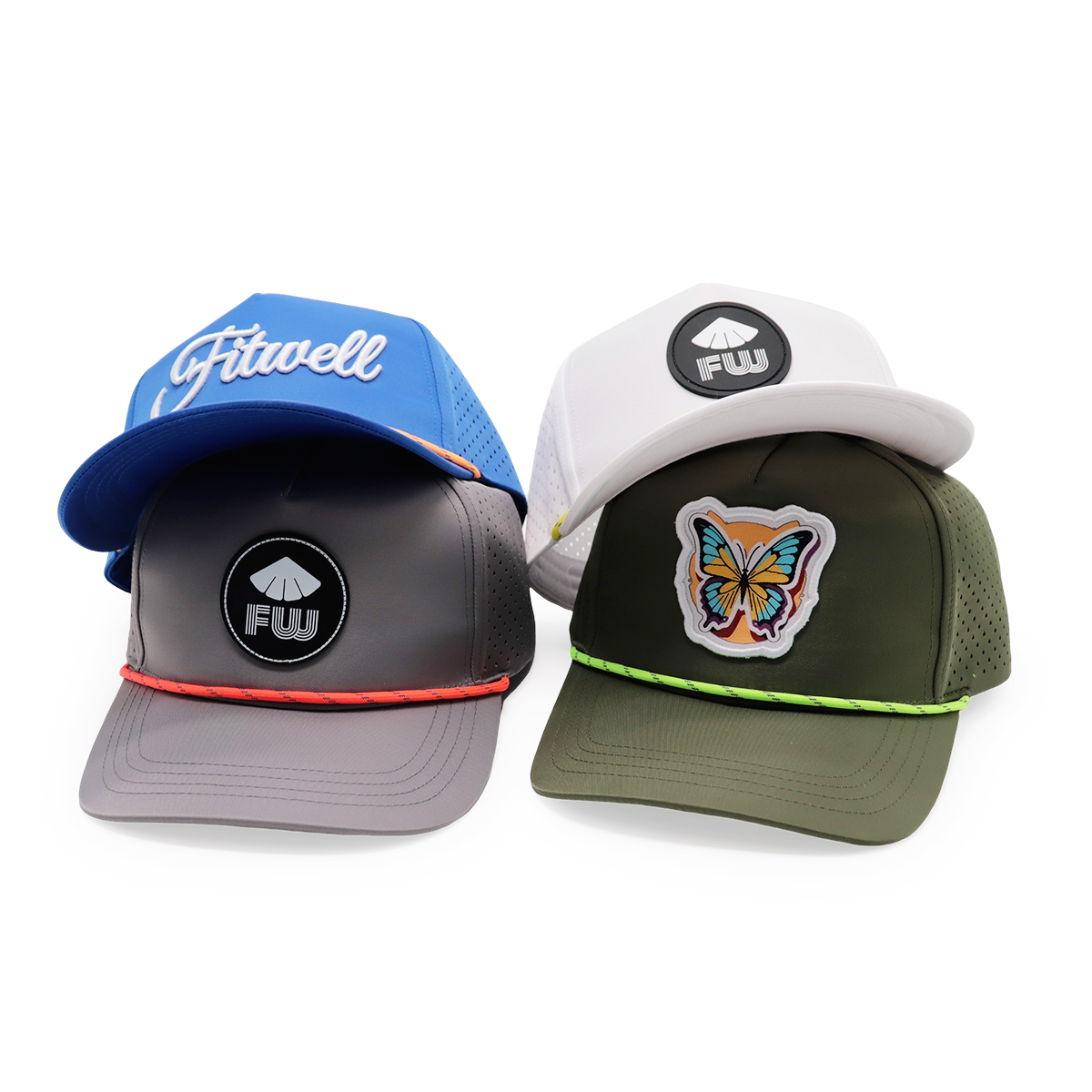 FITWELL Laser Perforated Trucker Hat Rope Accent Patch Mesh Snapback Baseball Cap