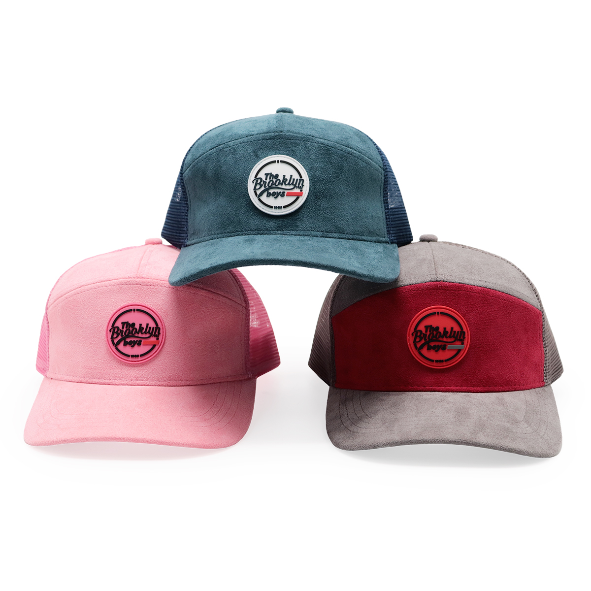 Vintage Brooklyn Patch Trucker Caps, Suede & Polyester Mesh Snapback Hats, Adjustable Unisex