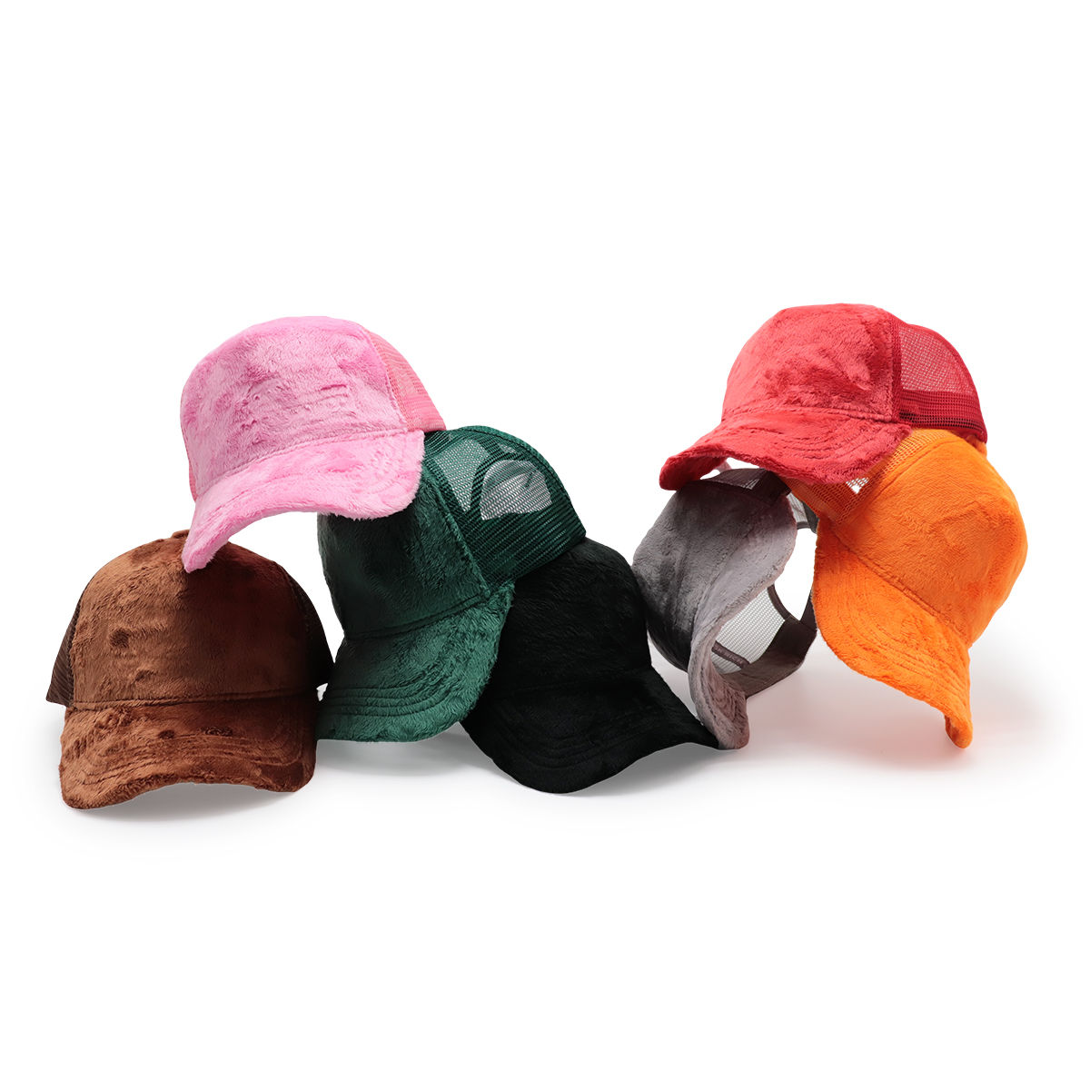 Solid Color Plush Trucker Cap – Soft Faux Fur Mesh Adjustable Hat