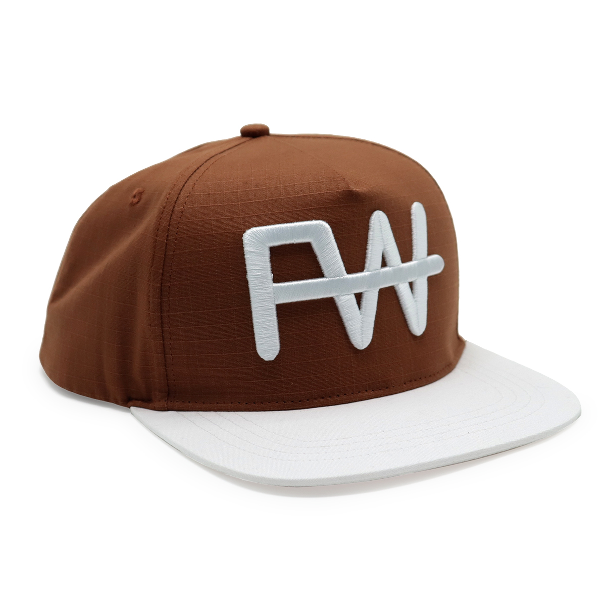 Brown & White FW 3D Embroidered Flat Brim Snapback Hat