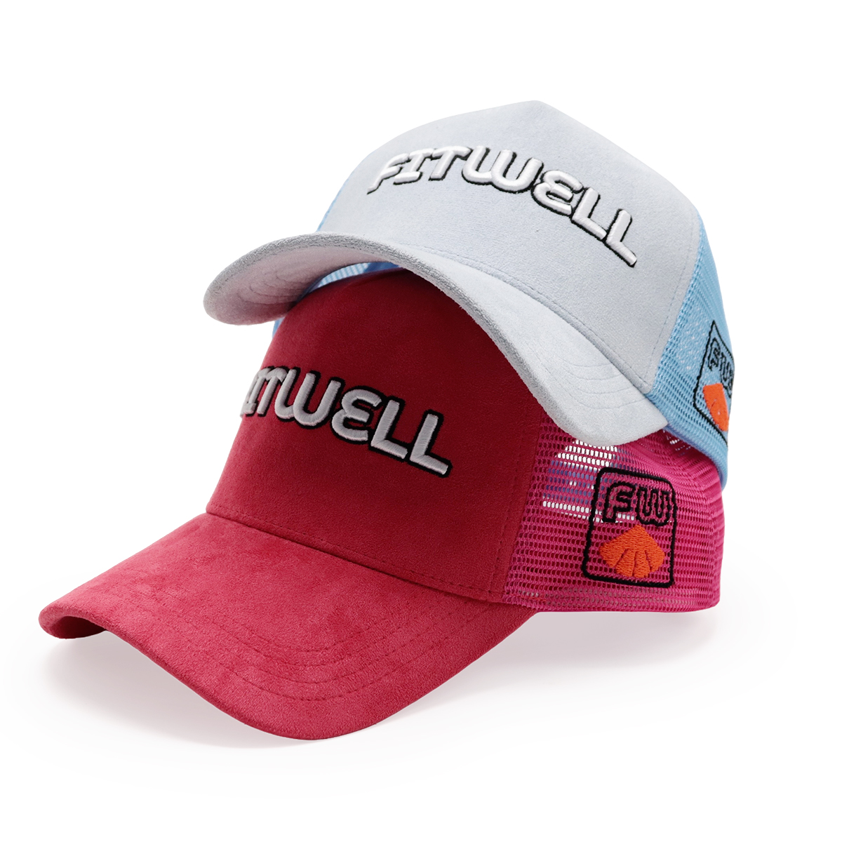 FITWELL 3D Embroidered Suede Mesh Trucker Cap – Multi-color Snapback Hat