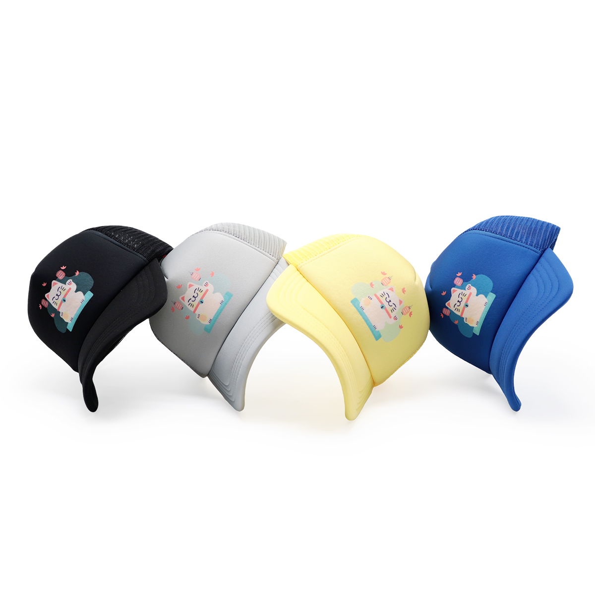 Cute Lucky Cat Print Mesh Trucker Cap – Colorful Cartoon Snapback Hat