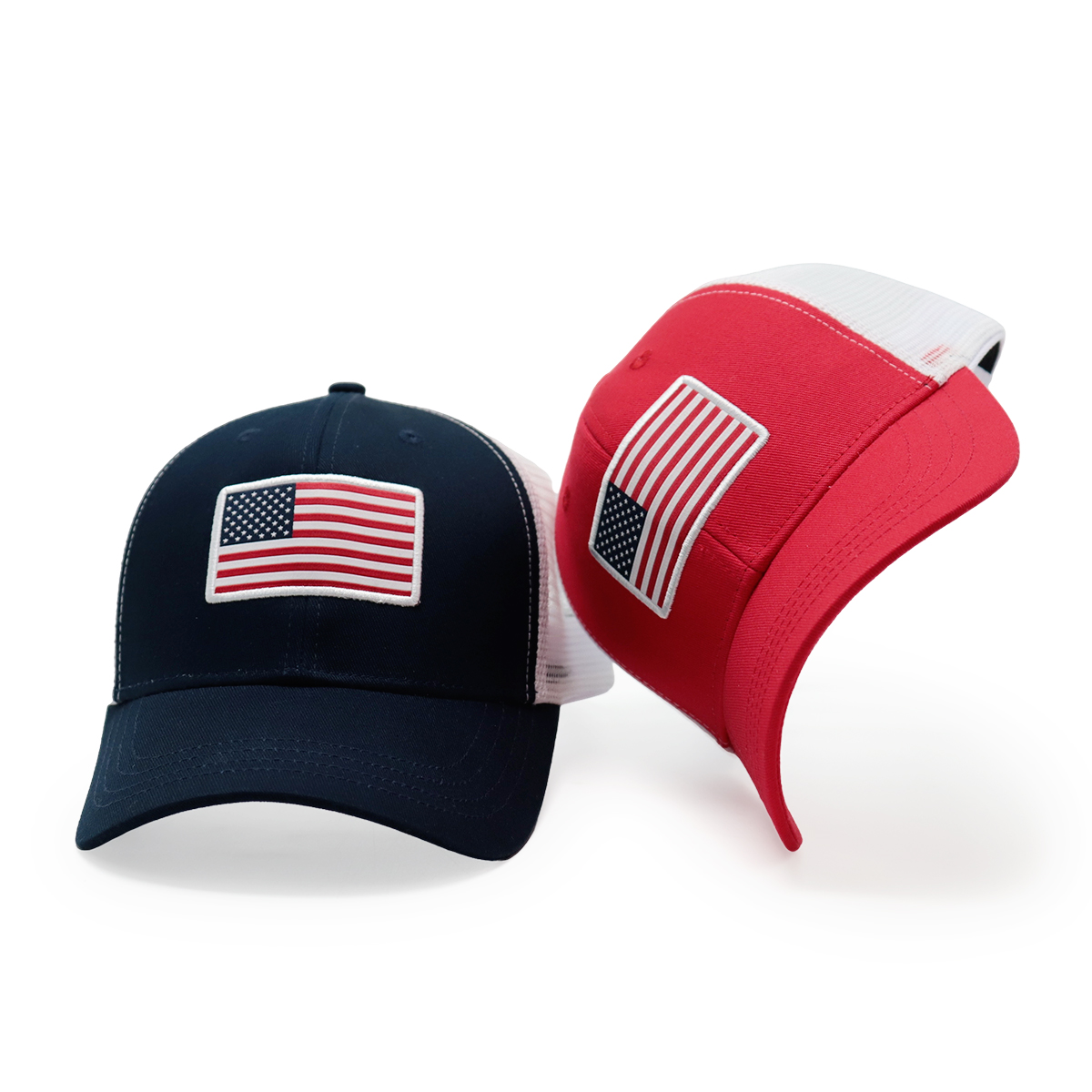 USA Flag Mesh Trucker Cap – Adjustable Classic Closure, American Flag Embroidered Hat (Red & Navy)