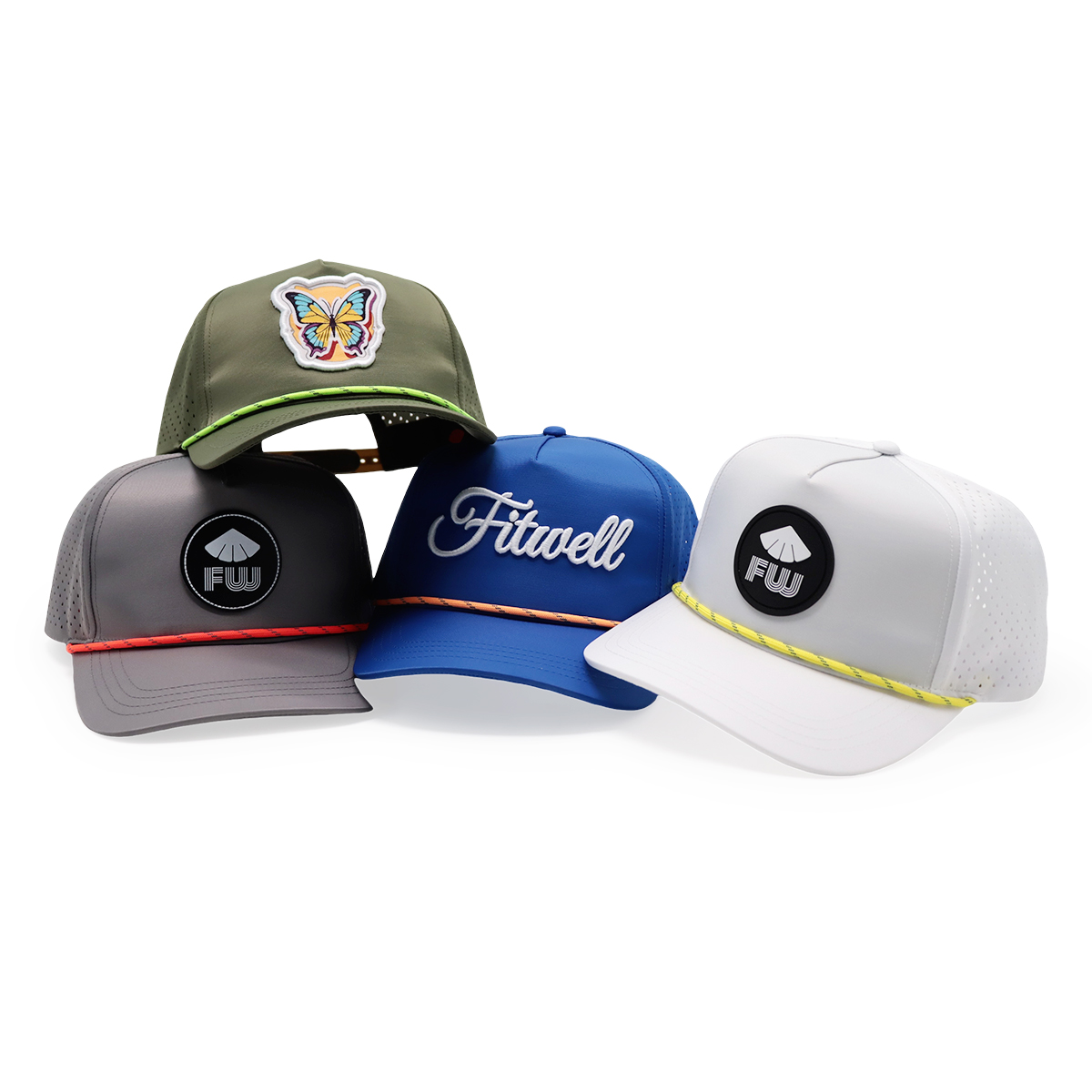 FITWELL Laser Perforated Trucker Hat Rope Accent Patch Mesh Snapback Baseball Cap
