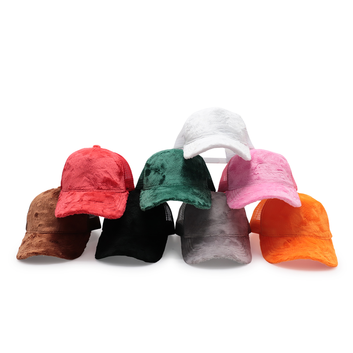 Solid Color Plush Trucker Cap – Soft Faux Fur Mesh Adjustable Hat