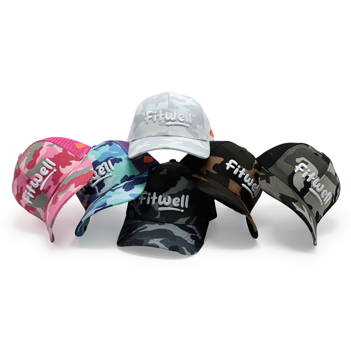 Fitwell Camouflage Embroidery Mesh Trucker Hat | Unisex Camo Baseball Cap