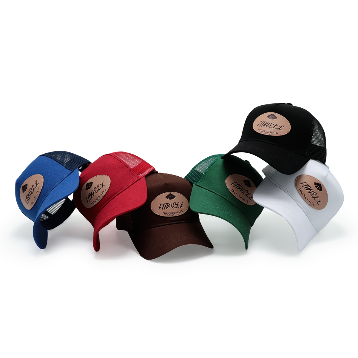 FitWell Leather Patch Trucker Hat – Multi-Color Mesh Back Cap