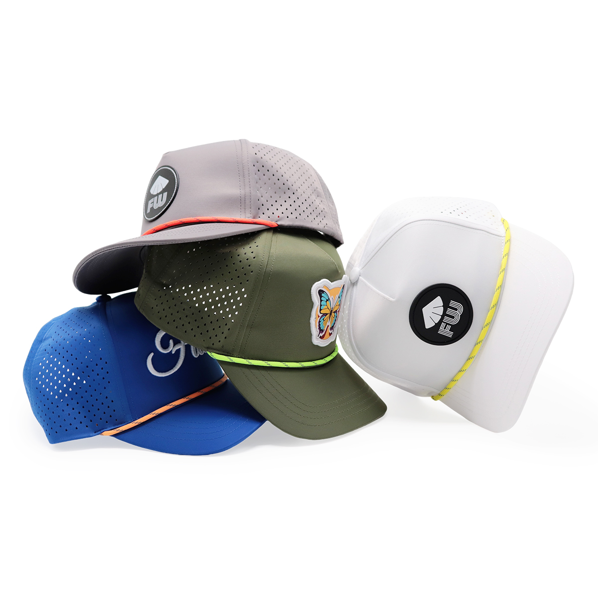 FITWELL Laser Perforated Trucker Hat Rope Accent Patch Mesh Snapback Baseball Cap