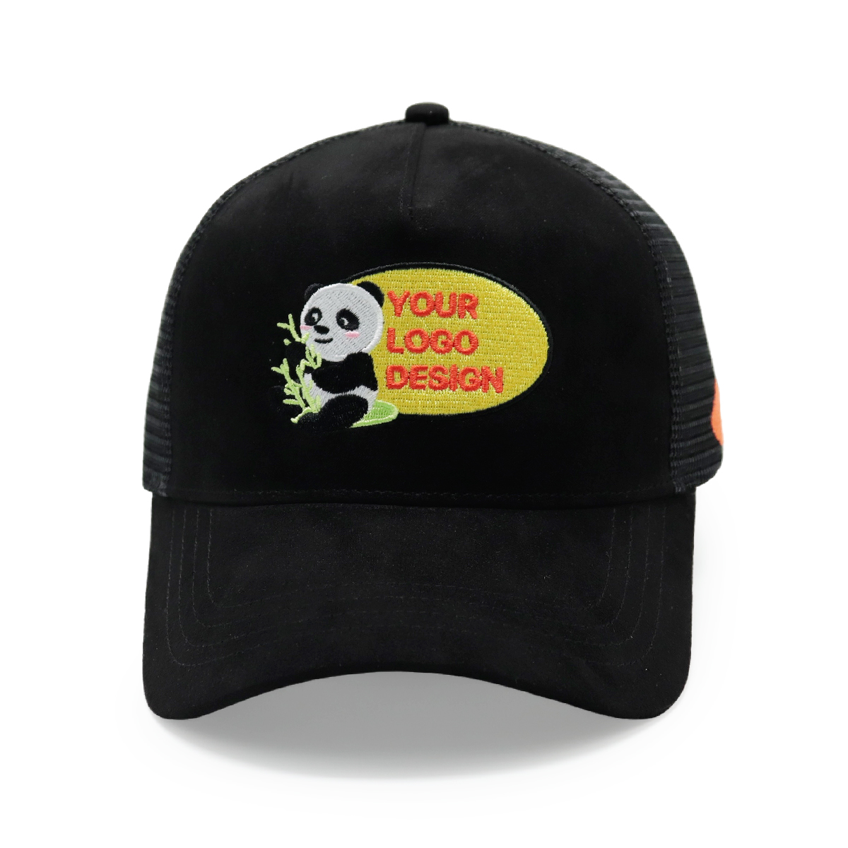 Custom Logo Trucker Caps – Multi-Color Mesh Back Snapback Hat with Panda Patch
