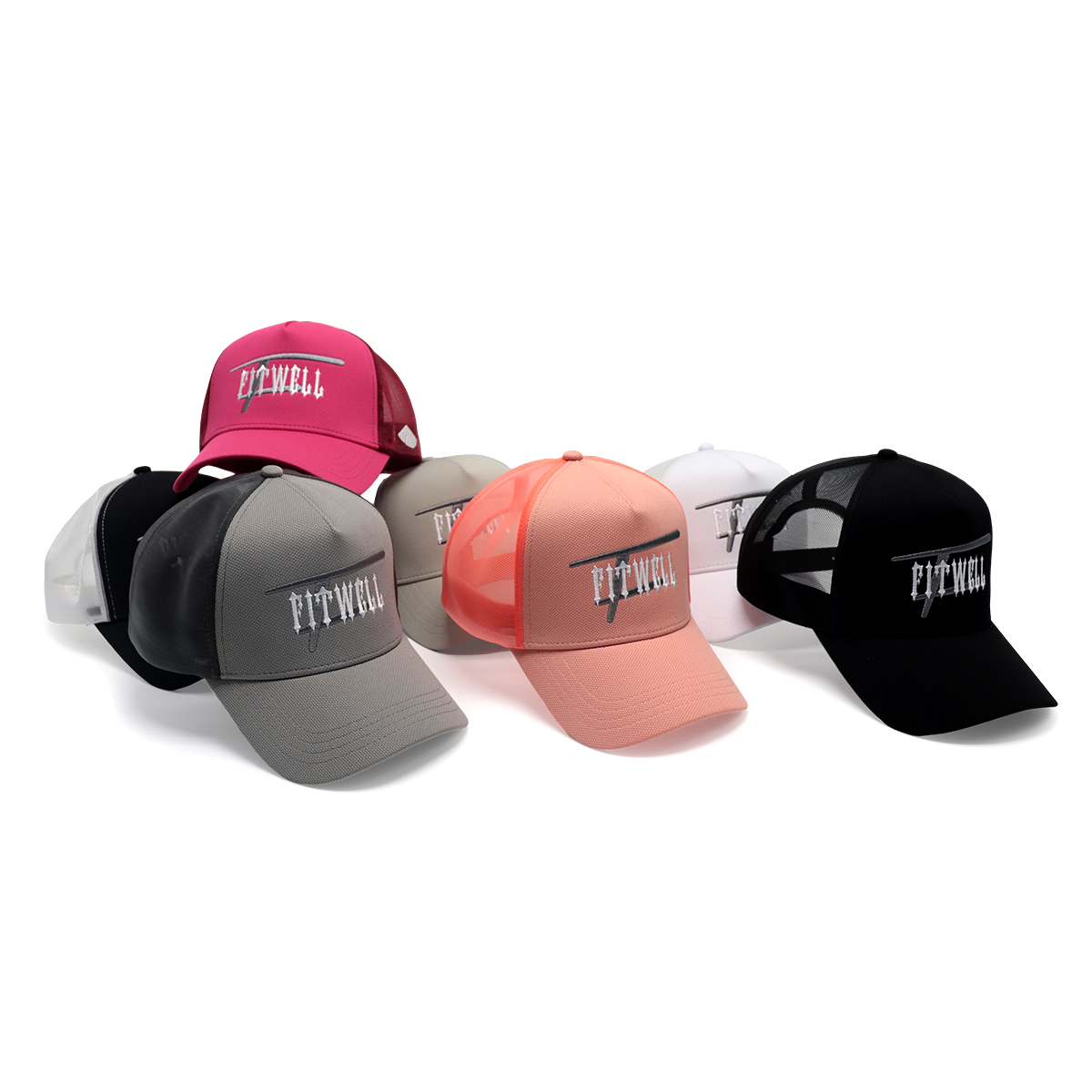 FITWELL Multi-Color Trucker Cap Collection – Embroidered Mesh Snapback Hats