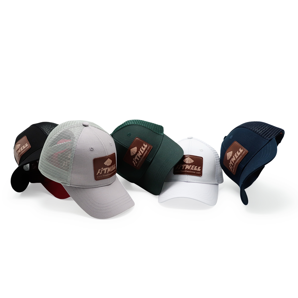 Fitwell Leather Patch Mesh Trucker Hat | Classic Unisex Baseball Cap