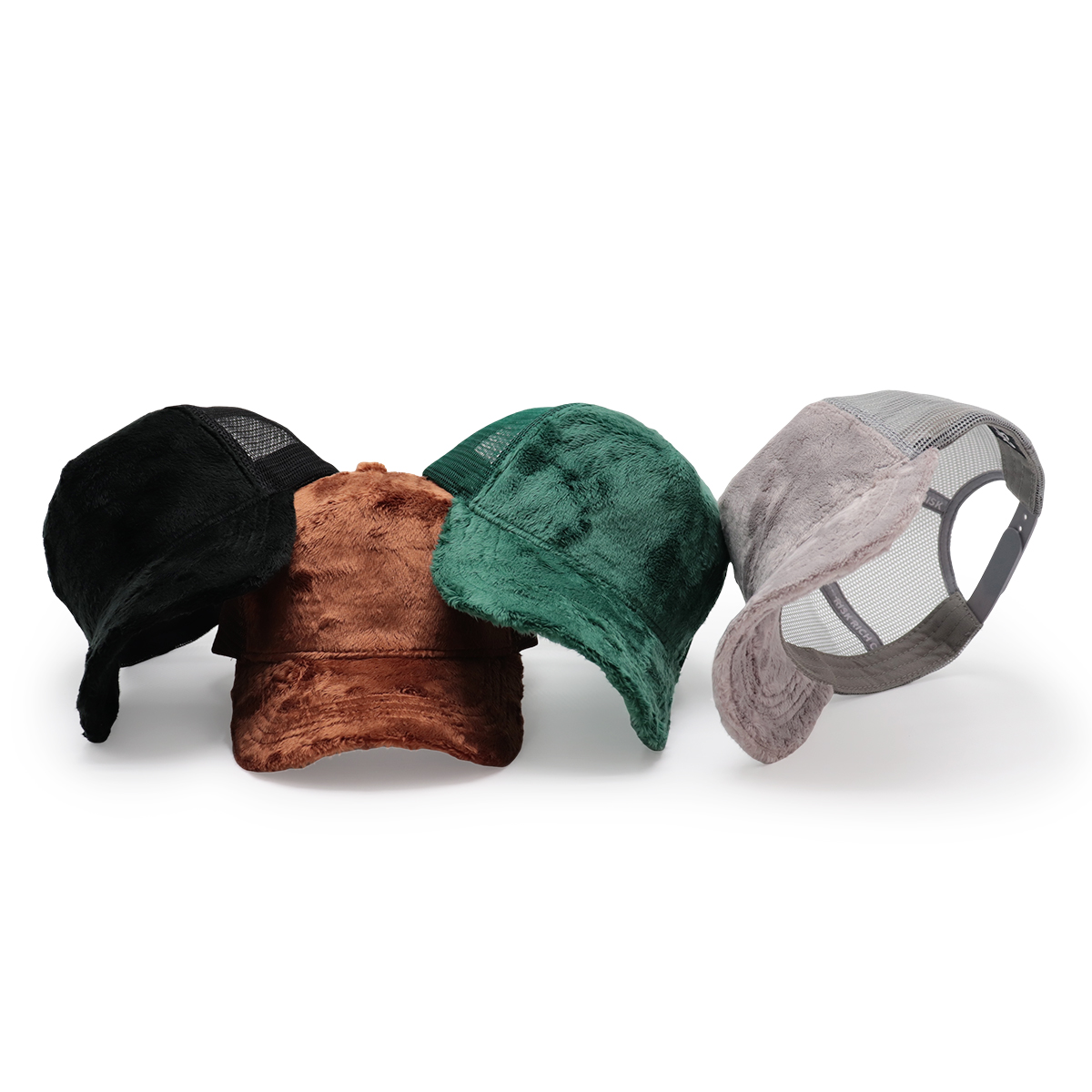 Solid Color Plush Trucker Cap – Soft Faux Fur Mesh Adjustable Hat