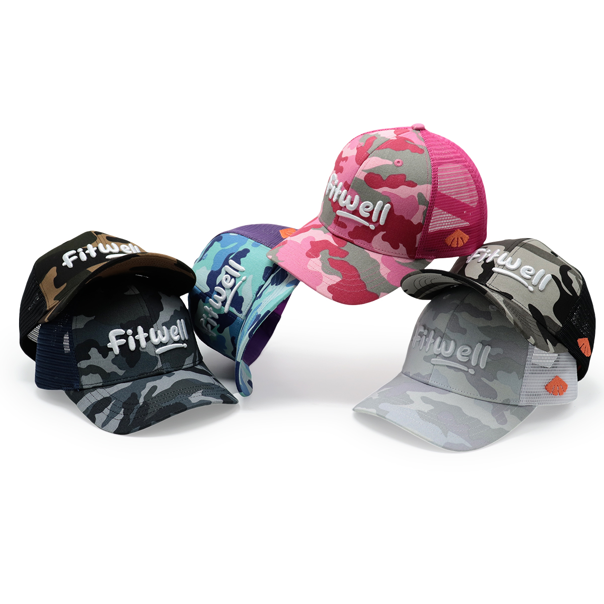 Fitwell Camouflage Embroidery Mesh Trucker Hat | Unisex Camo Baseball Cap