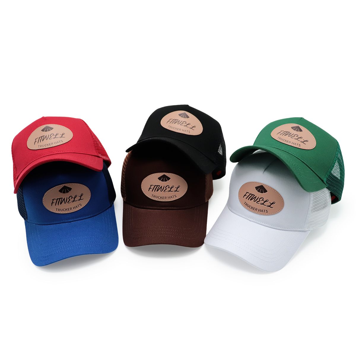 FitWell Leather Patch Trucker Hat – Multi-Color Mesh Back Cap