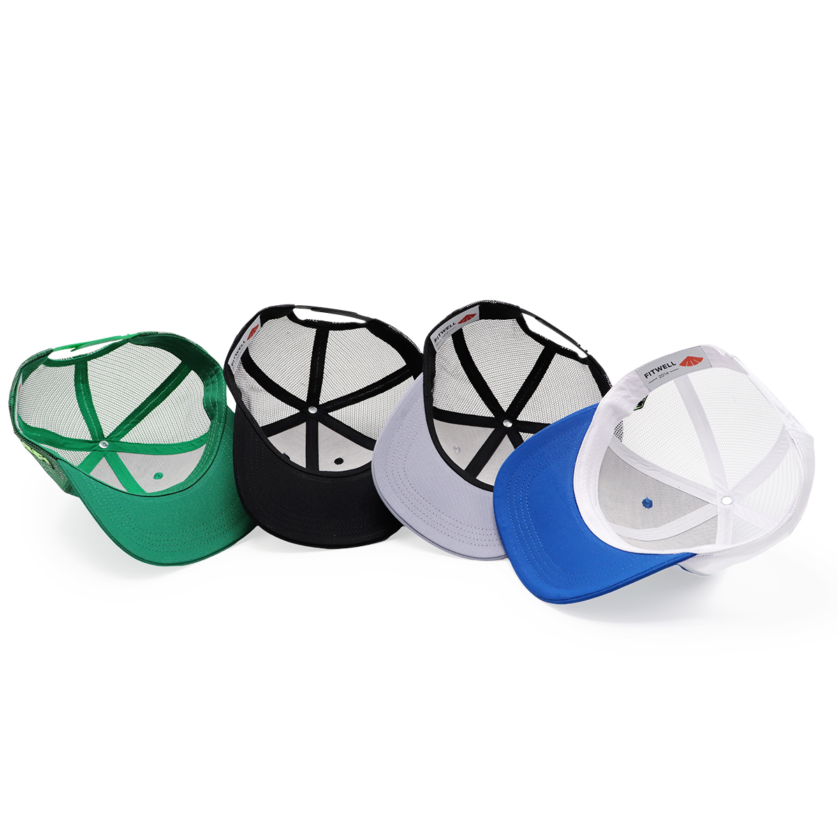 FITWELL Graphic Mesh Trucker Cap – Colorful Adjustable Baseball Hat with Neon 3D Logo (Blue, Green, Black, Gray)