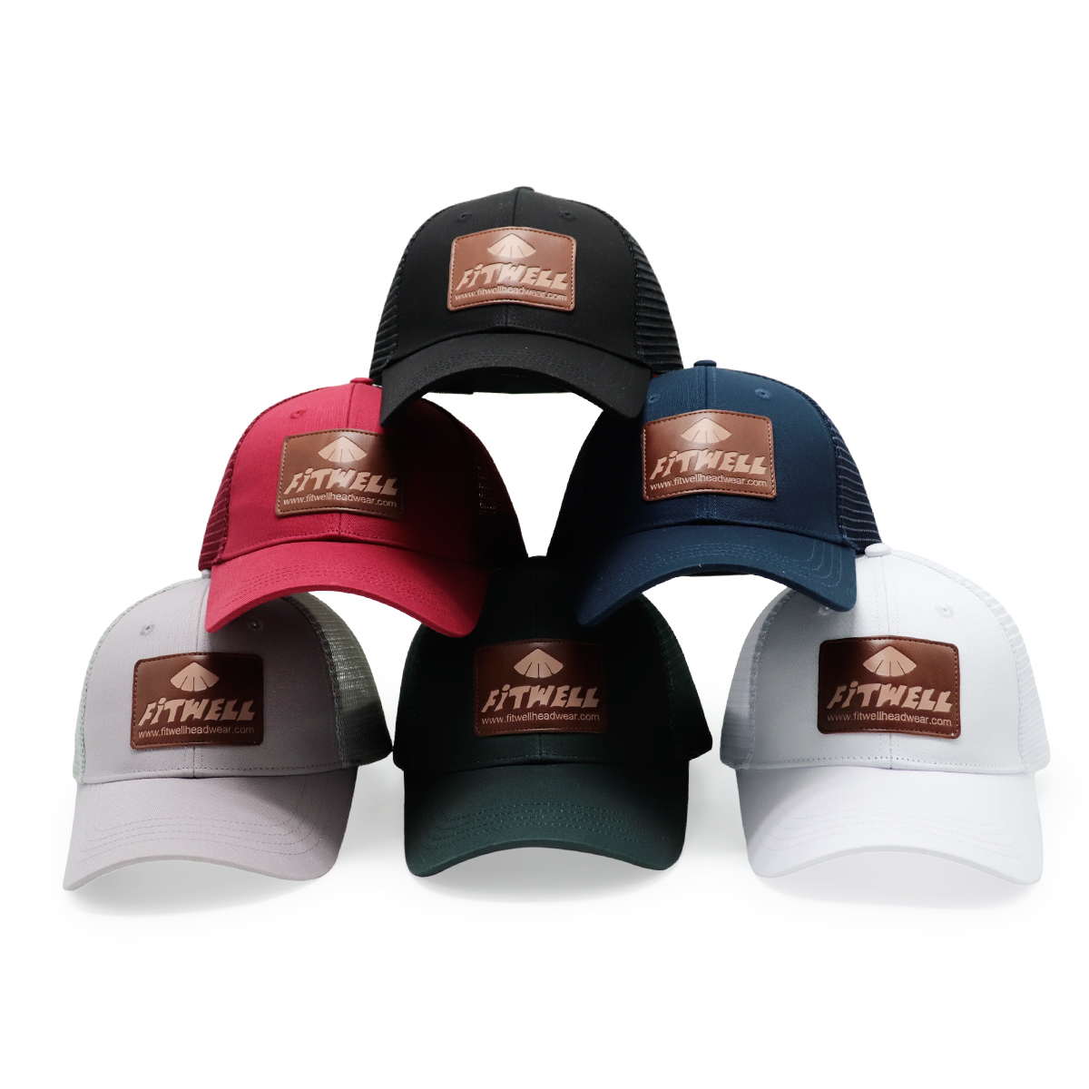 Fitwell Leather Patch Mesh Trucker Hat | Classic Unisex Baseball Cap