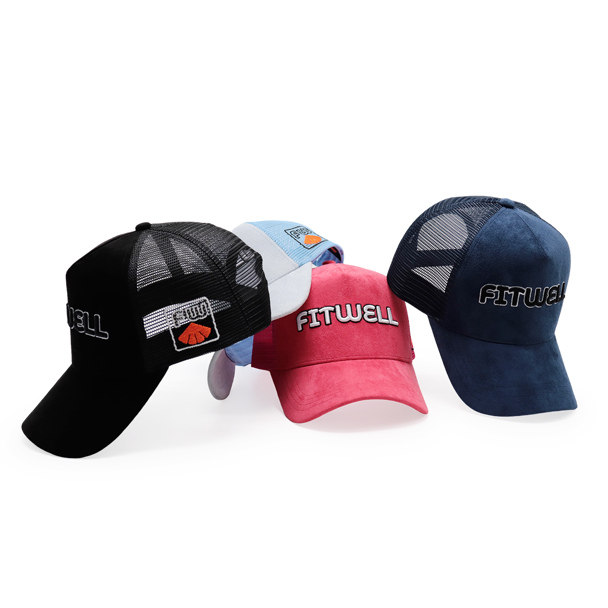 FITWELL 3D Embroidered Suede Mesh Trucker Cap – Multi-color Snapback Hat