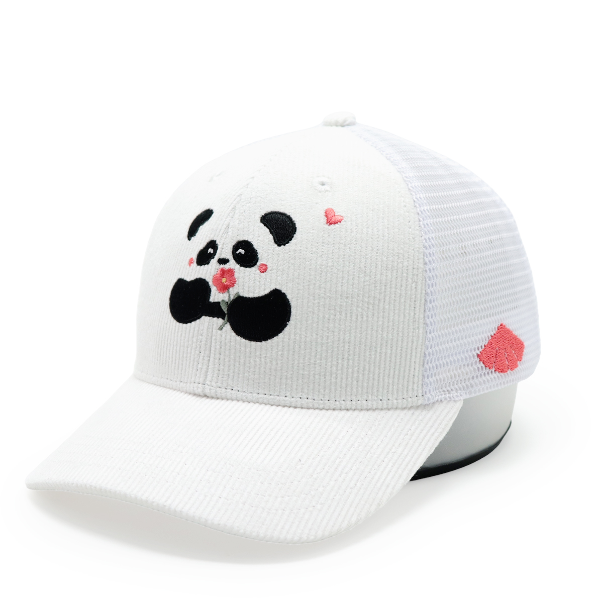 Cute Panda Embroidery Corduroy Mesh Trucker Hat for Kids and Adults