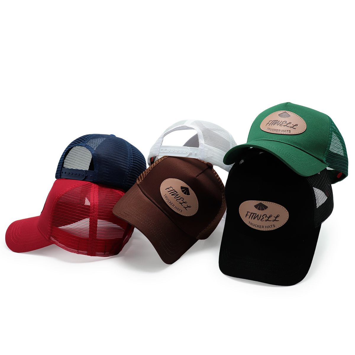 FitWell Leather Patch Trucker Hat – Multi-Color Mesh Back Cap
