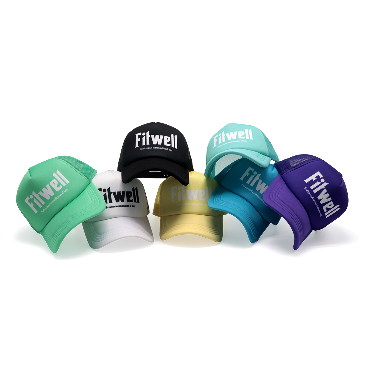 Mint Green Trucker Cap with Printed Fitwell Logo | Custom Mesh Snapback Hat