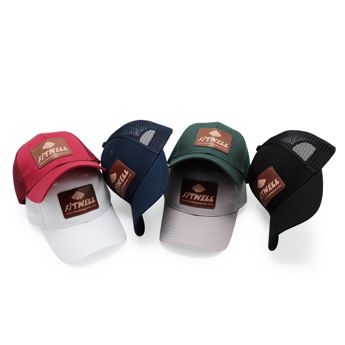 Fitwell Leather Patch Mesh Trucker Hat | Classic Unisex Baseball Cap