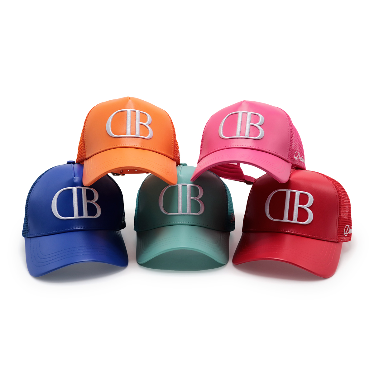 Colorful Leather Trucker Cap – 3D Embroidered Letter Mesh Baseball Hat