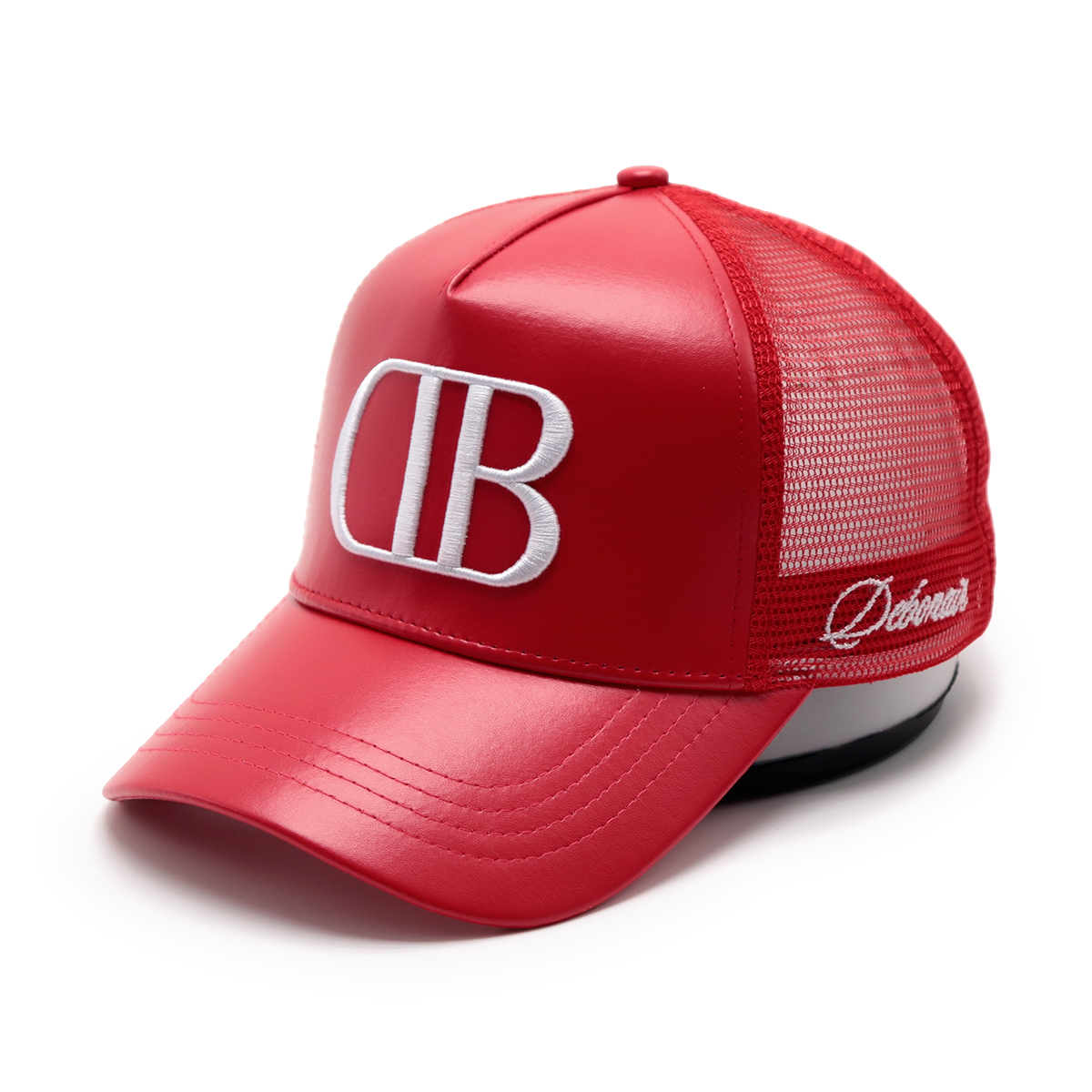 Colorful Leather Trucker Cap – 3D Embroidered Letter Mesh Baseball Hat