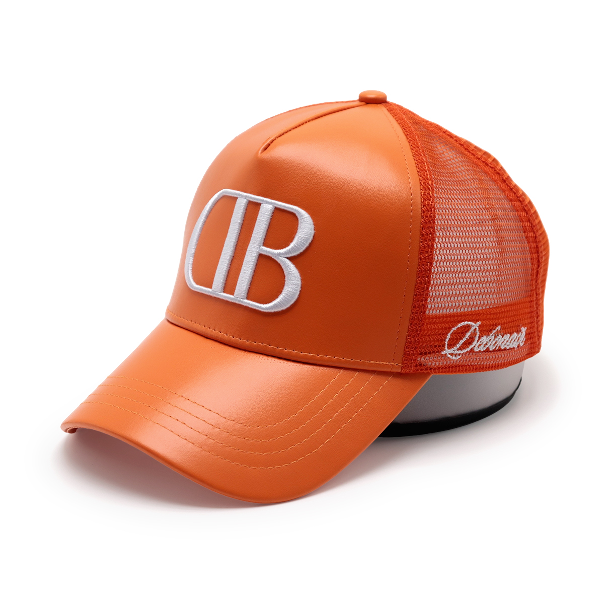 Colorful Leather Trucker Cap – 3D Embroidered Letter Mesh Baseball Hat