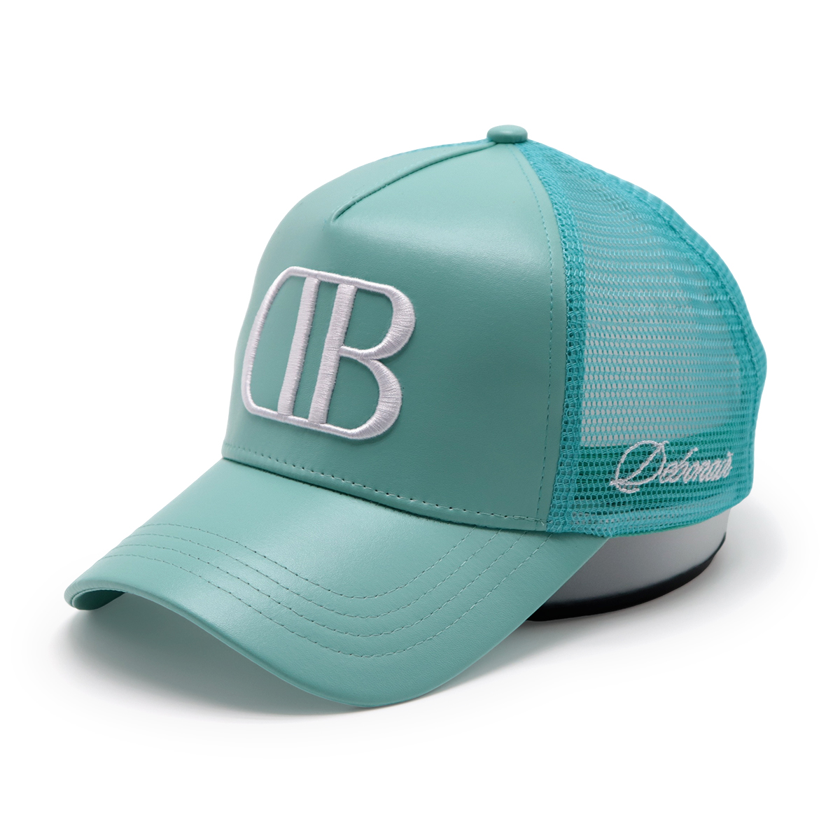 Colorful Leather Trucker Cap – 3D Embroidered Letter Mesh Baseball Hat