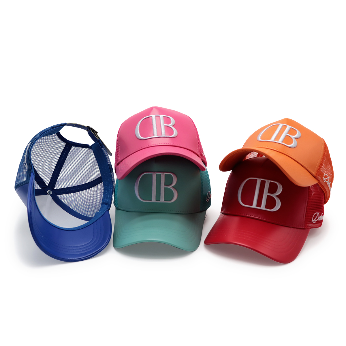 Colorful Leather Trucker Cap – 3D Embroidered Letter Mesh Baseball Hat