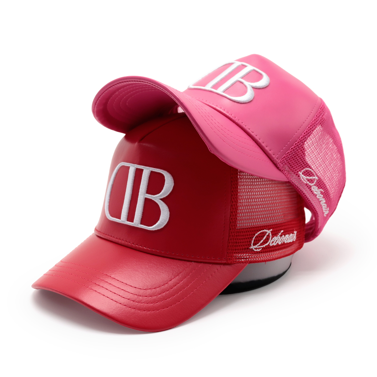 Colorful Leather Trucker Cap – 3D Embroidered Letter Mesh Baseball Hat
