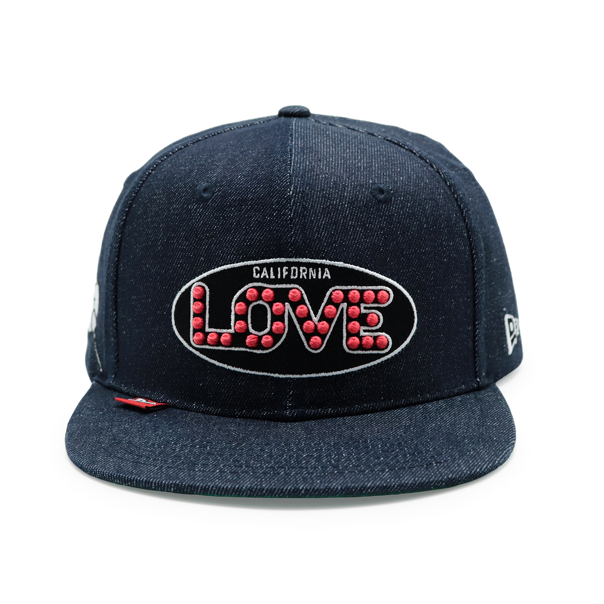 California LOVE Embroidered Denim Snapback Hat – Flat Brim Streetwear Cap