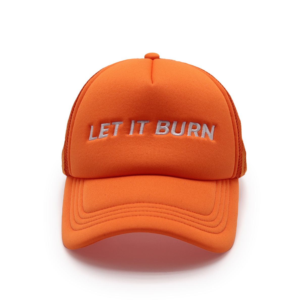 LET IT BURN Embroidered Trucker Hat – Black Flame Mesh Cap & Red Snapback Cap, Statement Baseball Hat, Unisex Adjustable