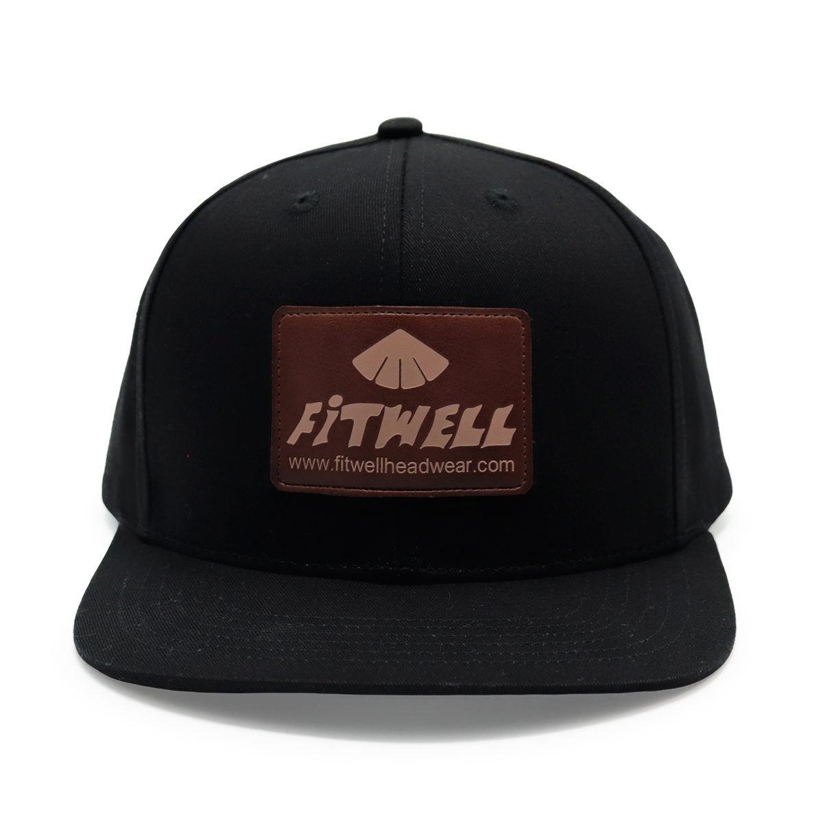 Black Flat Brim Snapback Hat with Leather Fitwell Logo Patch