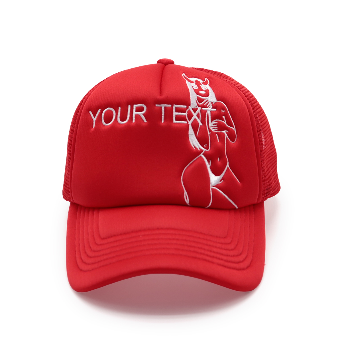 Custom Text Mesh Trucker Hat – Red or Pink/White Embroidered Personalized Baseball Cap