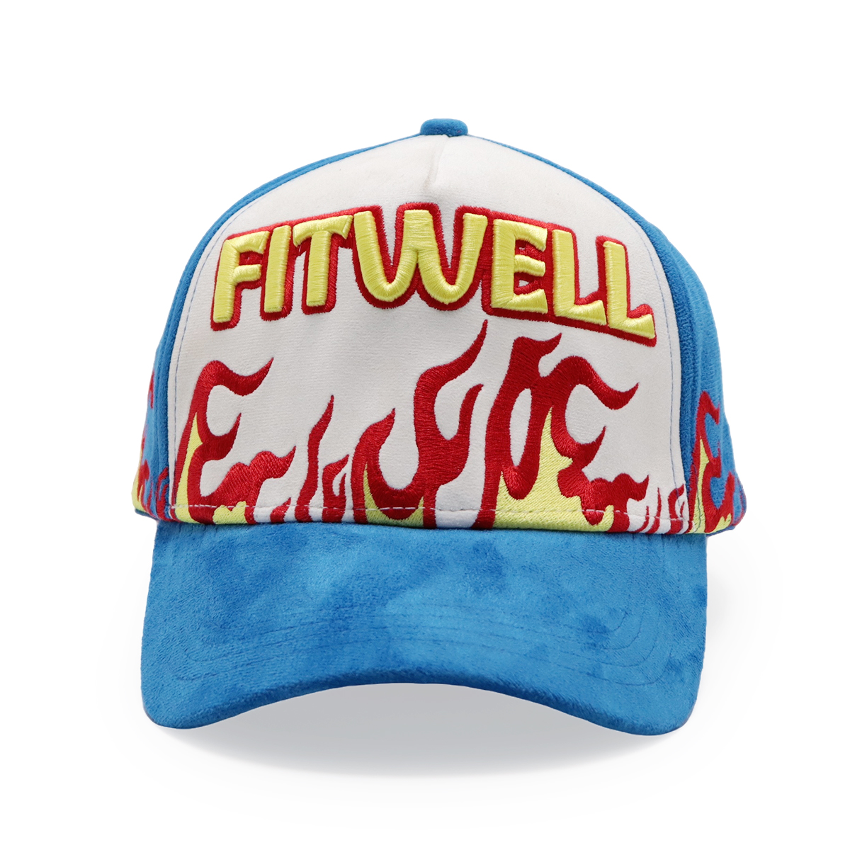 Faux Suede Flame Embroidered Baseball Cap – Trendy Streetwear, Unisex, Adjustable