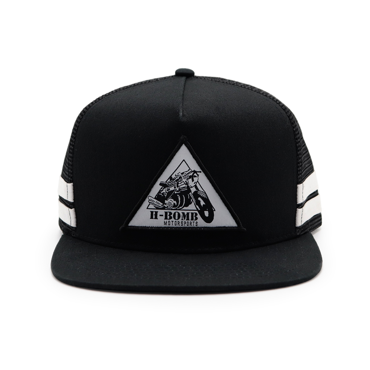 Black Flat Bill Mesh Trucker Hat – H-BOMB MOTORSPORTS Motocross Patch Cap, Snapback Unisex Baseball Cap